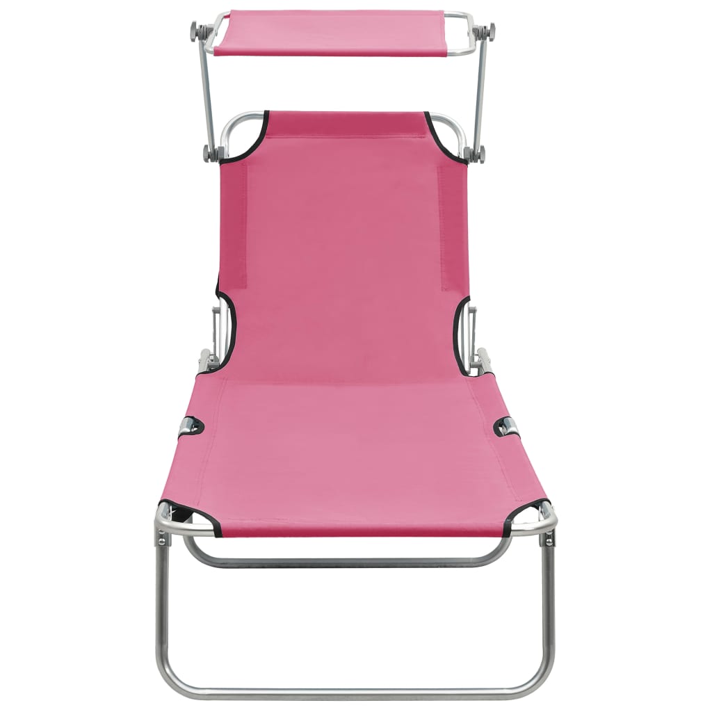 Folding Sun Lounger with Canopy Pink Aluminium