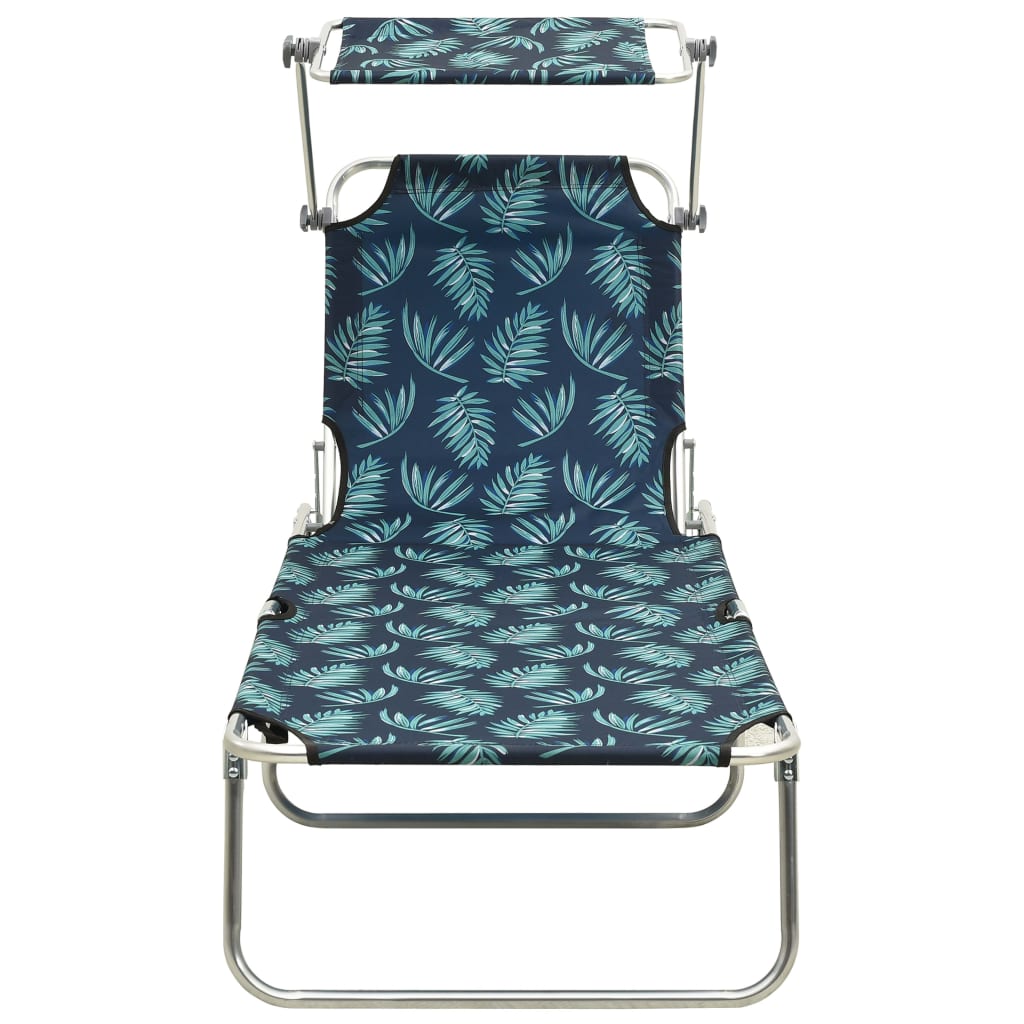 Folding Sun Lounger with Canopy Leaf Print Aluminium