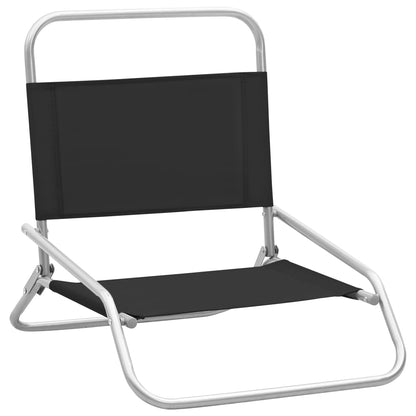 Folding Beach Chairs 2 pcs Black Fabric