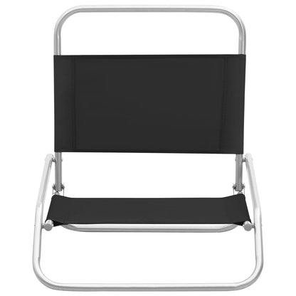 Folding Beach Chairs 2 pcs Black Fabric