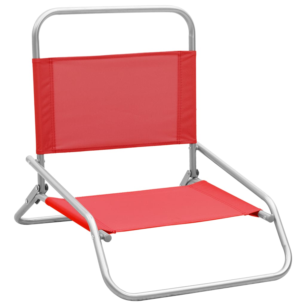 Folding Beach Chairs 2 pcs Red Fabric