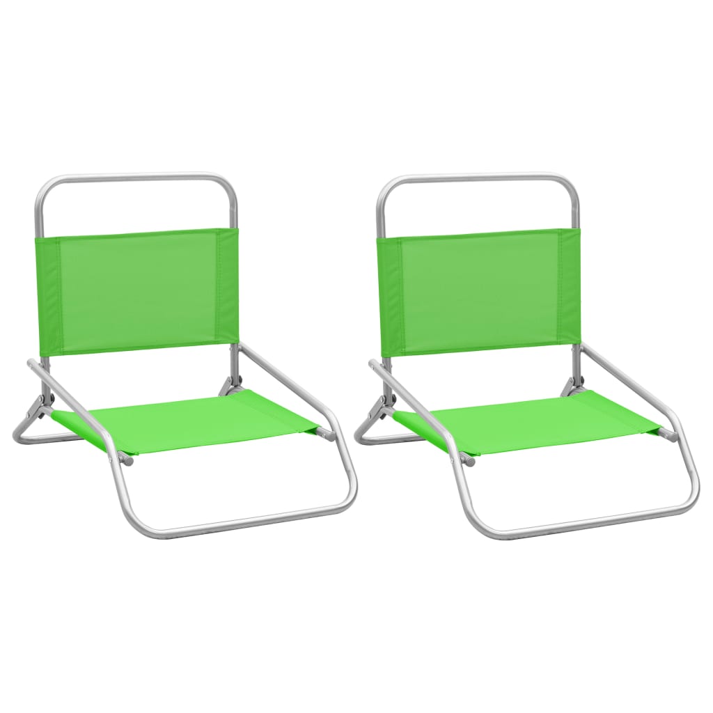 Folding Beach Chairs 2 pcs Green Fabric