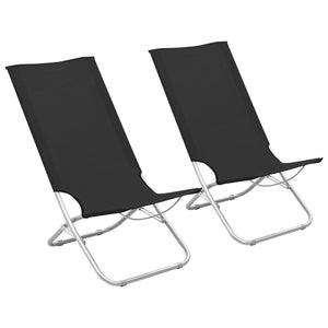 Folding Beach Chairs 2 pcs Black Fabric