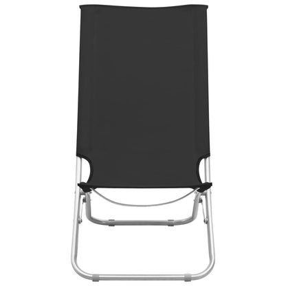 Folding Beach Chairs 2 pcs Black Fabric