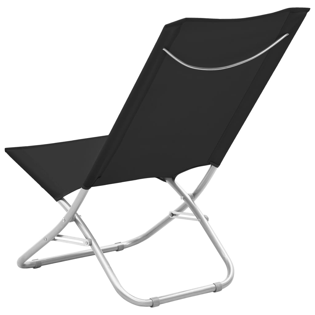 Folding Beach Chairs 2 pcs Black Fabric