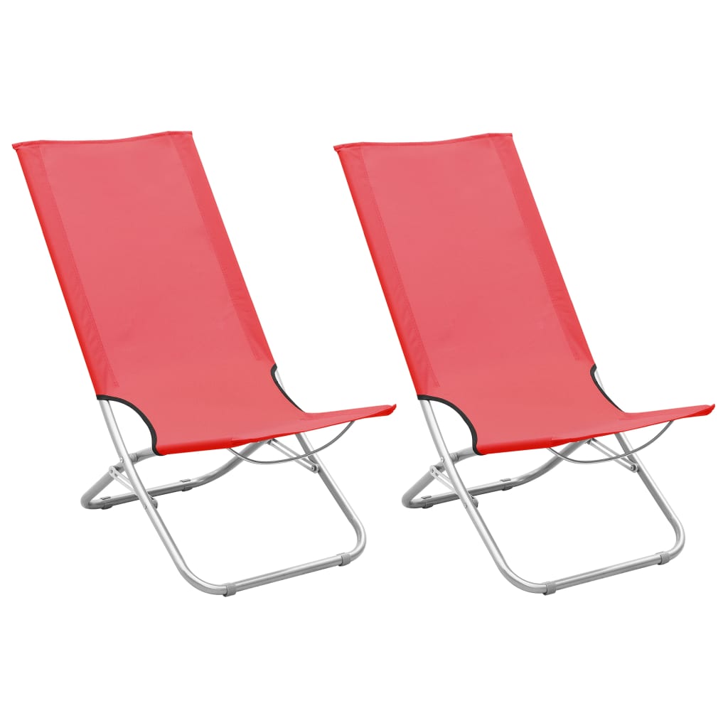 Folding Beach Chairs 2 pcs Red Fabric