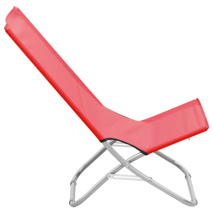 Folding Beach Chairs 2 pcs Red Fabric