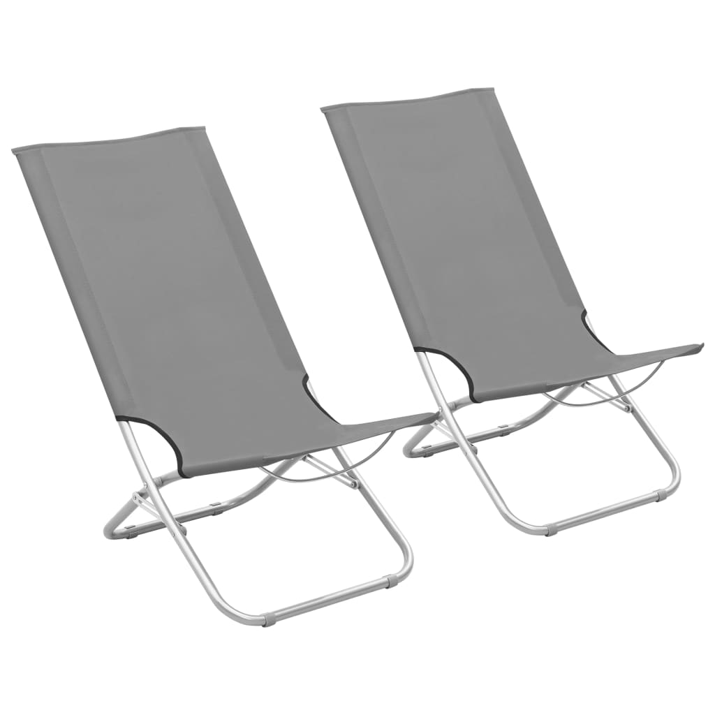 Folding Beach Chairs 2 pcs Grey Fabric