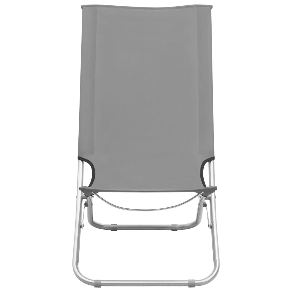 Folding Beach Chairs 2 pcs Grey Fabric