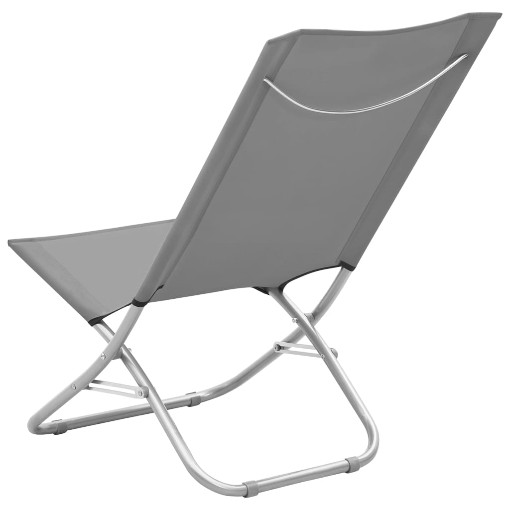 Folding Beach Chairs 2 pcs Grey Fabric