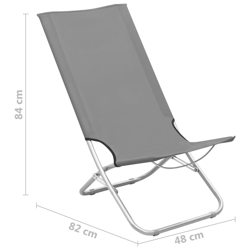 Folding Beach Chairs 2 pcs Grey Fabric