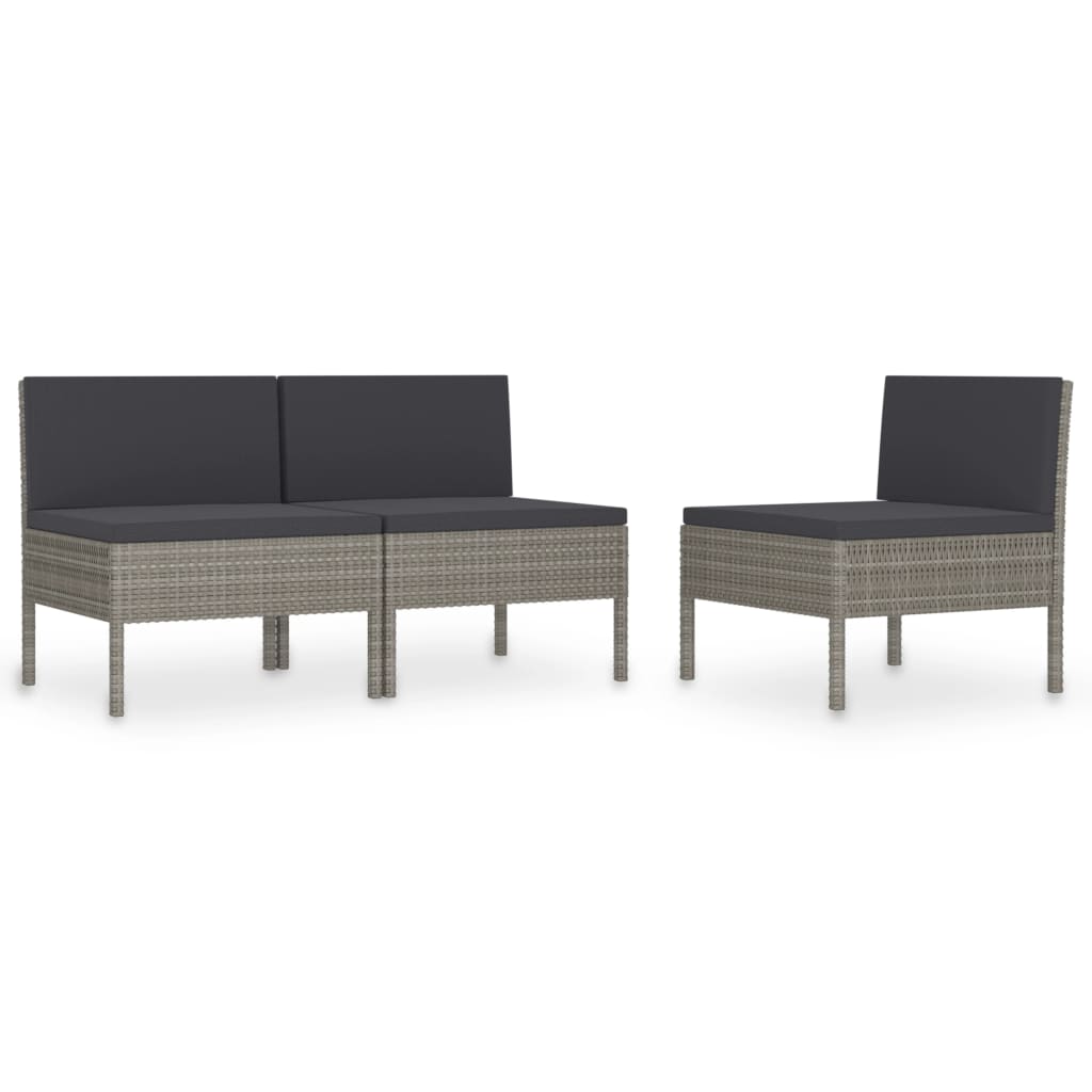 Patio Chairs 3 pcs with Cushions Poly Rattan Gray