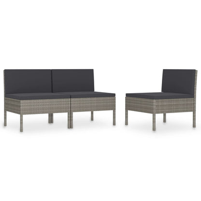 Patio Chairs 3 pcs with Cushions Poly Rattan Gray
