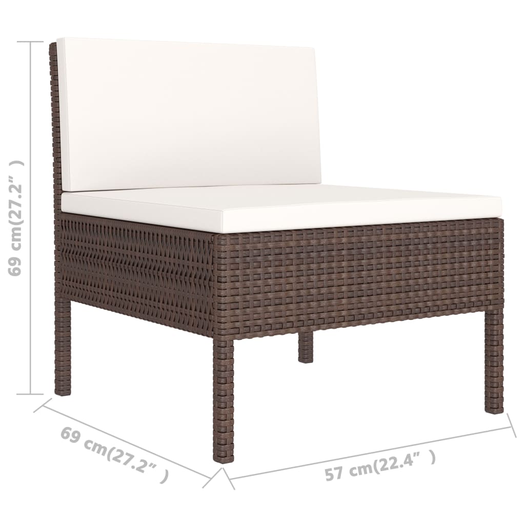 2 Piece Patio Lounge Set with Cushions Poly Rattan Brown