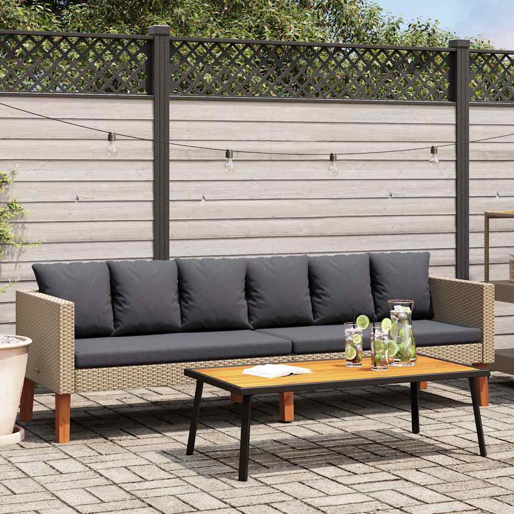 3-Seater Patio Sofa with Cushions Poly Rattan Beige