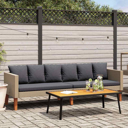 3-Seater Patio Sofa with Cushions Poly Rattan Beige