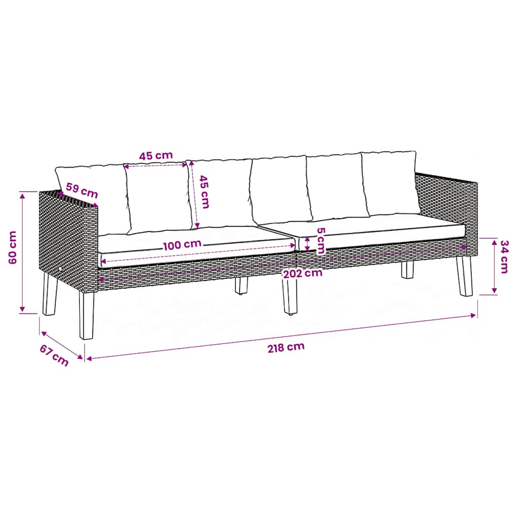 3-Seater Patio Sofa with Cushions Poly Rattan Black