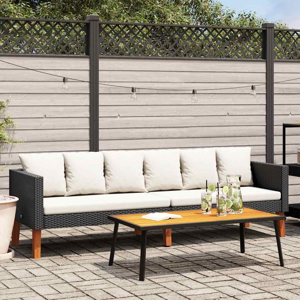 3-Seater Patio Sofa with Cushions Poly Rattan Black