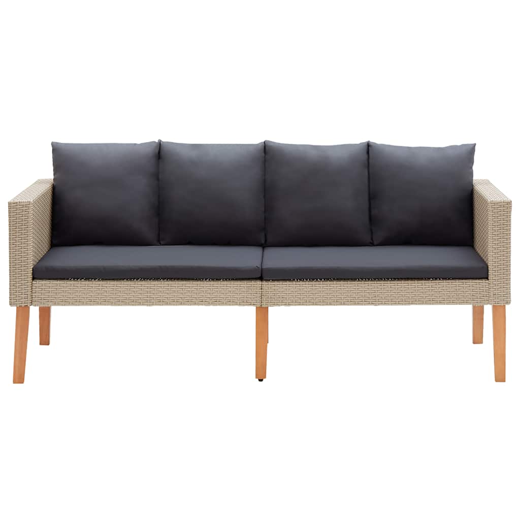 2-Seater Patio Sofa with Cushions Poly Rattan Beige