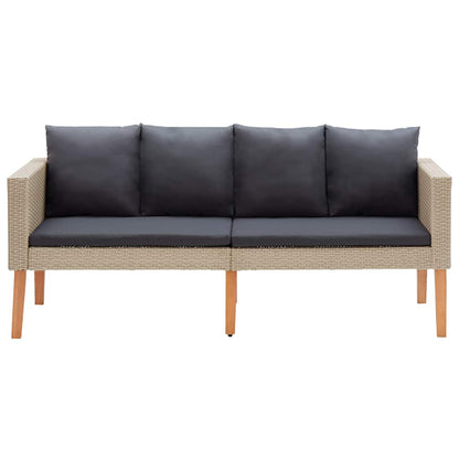 2-Seater Patio Sofa with Cushions Poly Rattan Beige