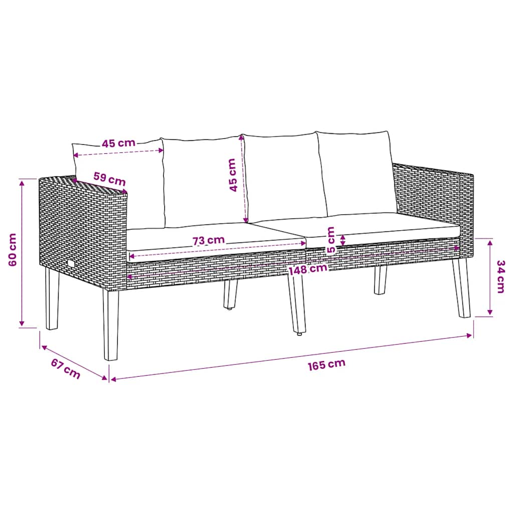 2-Seater Patio Sofa with Cushions Poly Rattan Beige