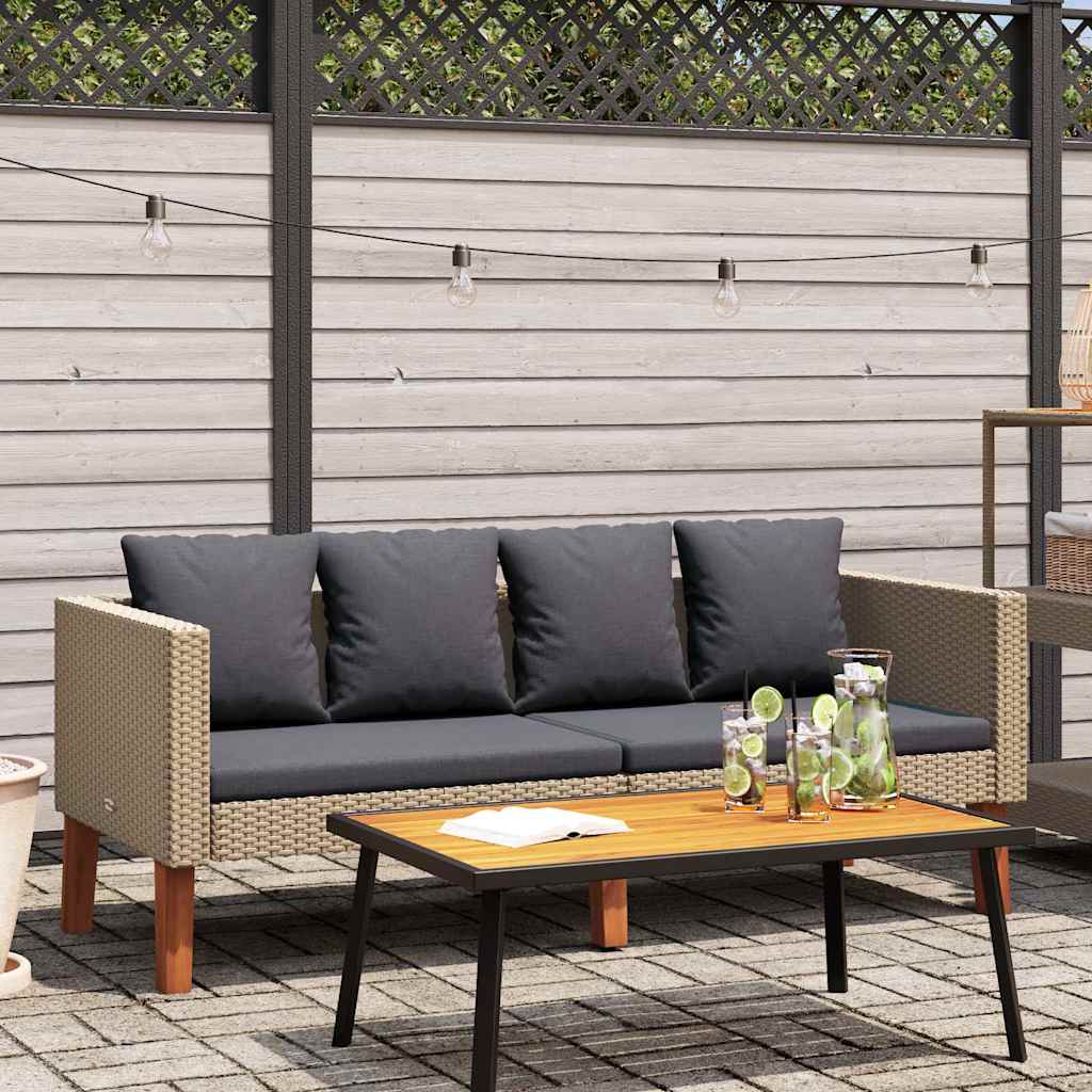 2-Seater Patio Sofa with Cushions Poly Rattan Beige