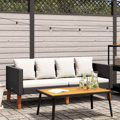 2-Seater Patio Sofa with Cushions Poly Rattan Black