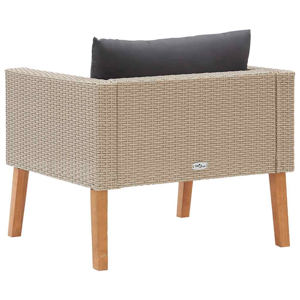 Single Patio Sofa with Cushions Poly Rattan Beige
