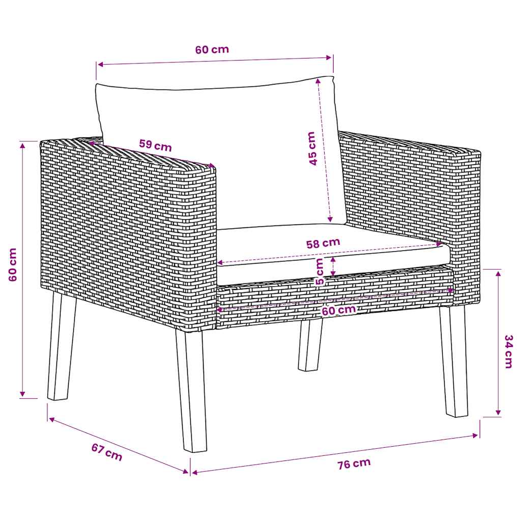 Single Patio Sofa with Cushions Poly Rattan Beige