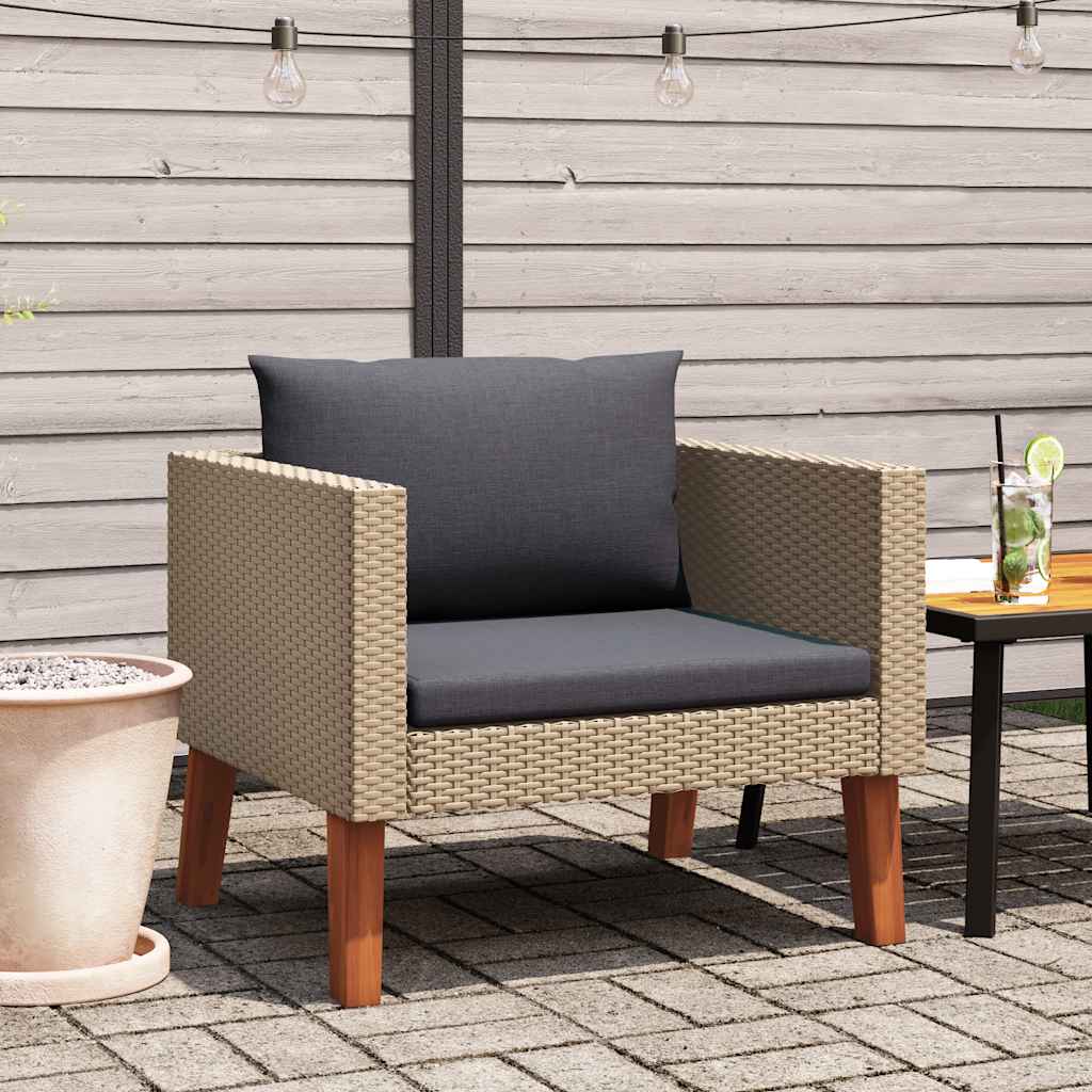 Single Patio Sofa with Cushions Poly Rattan Beige