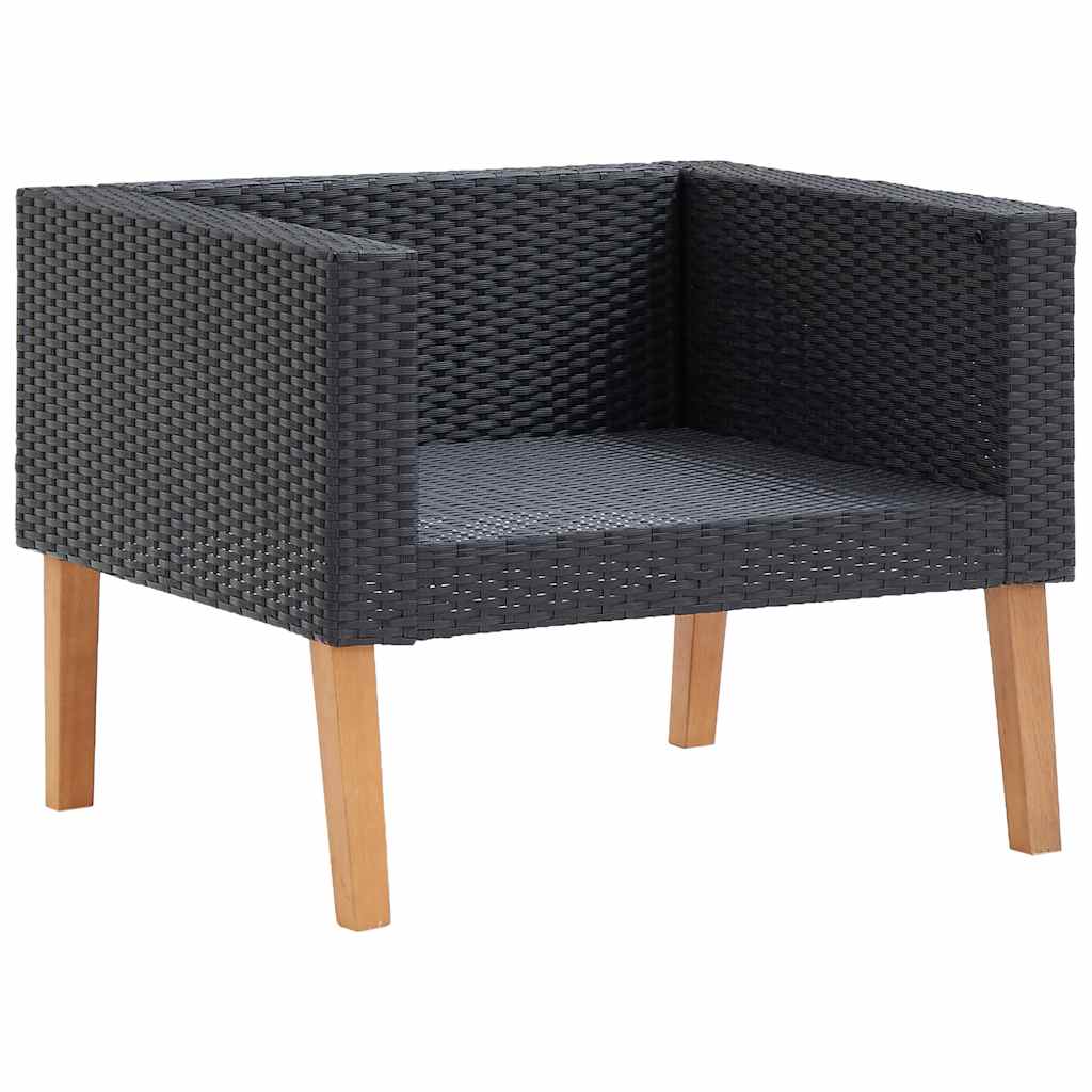 Single Patio Sofa with Cushions Poly Rattan Black
