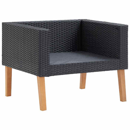 Single Patio Sofa with Cushions Poly Rattan Black