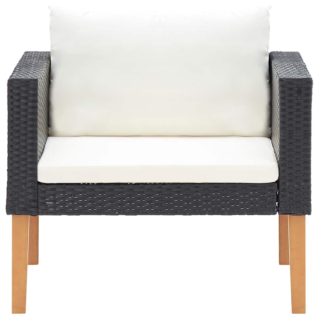 Single Patio Sofa with Cushions Poly Rattan Black