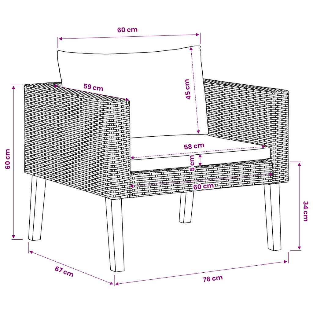 Single Patio Sofa with Cushions Poly Rattan Black