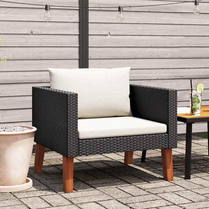 Single Patio Sofa with Cushions Poly Rattan Black