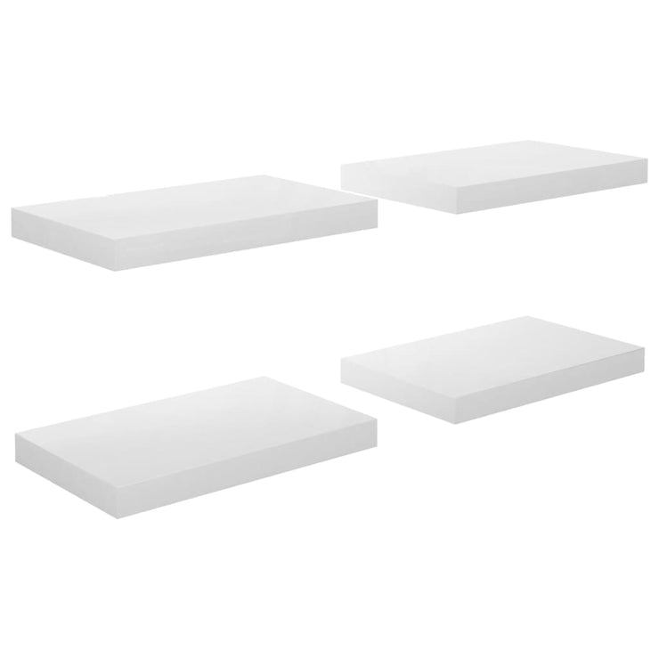 Floating Wall Shelves 4 pcs High Gloss White 40x23x3.8 cm MDF