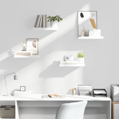 Floating Wall Shelves 4 pcs High Gloss White 40x23x3.8 cm MDF