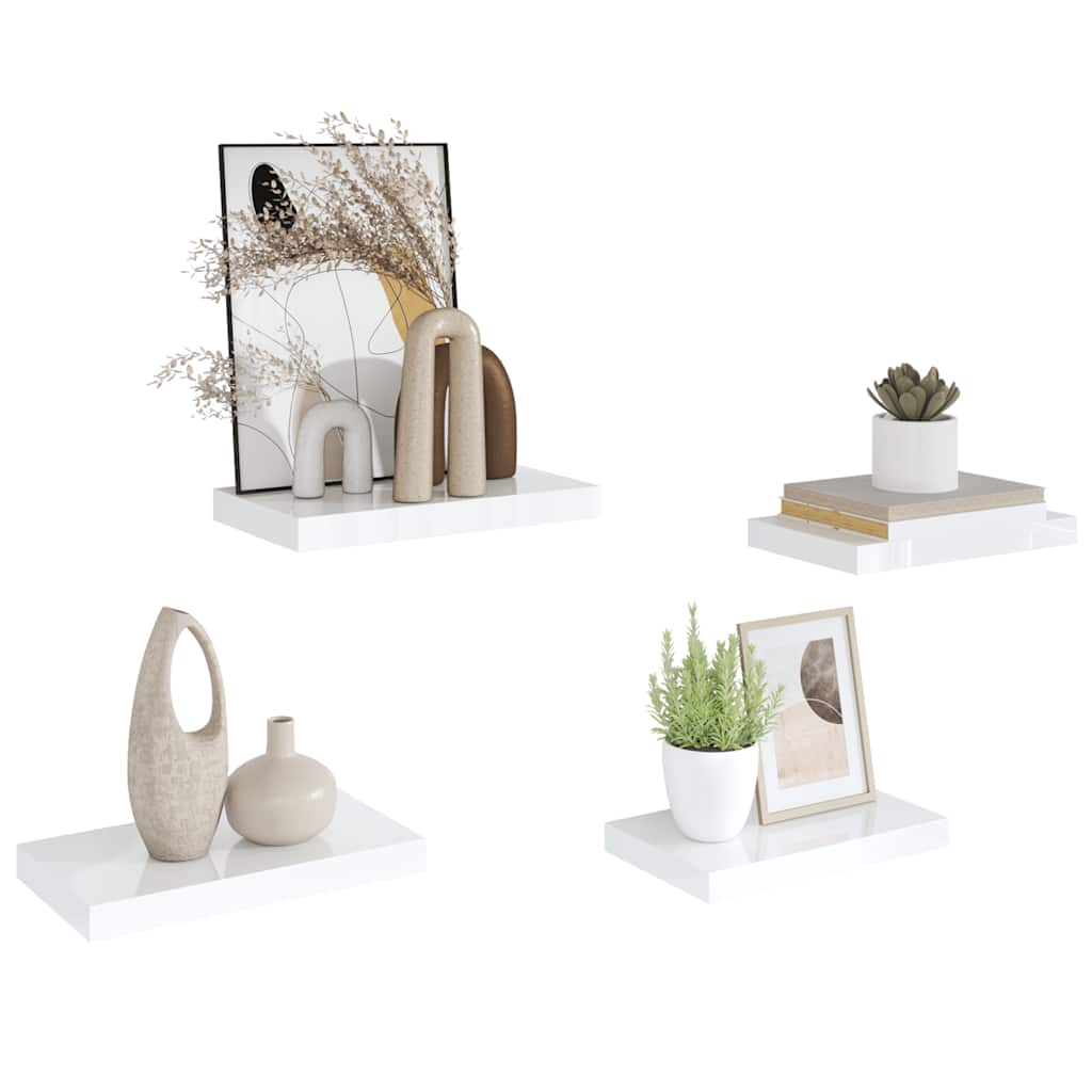 Floating Wall Shelves 4 pcs High Gloss White 40x23x3.8 cm MDF