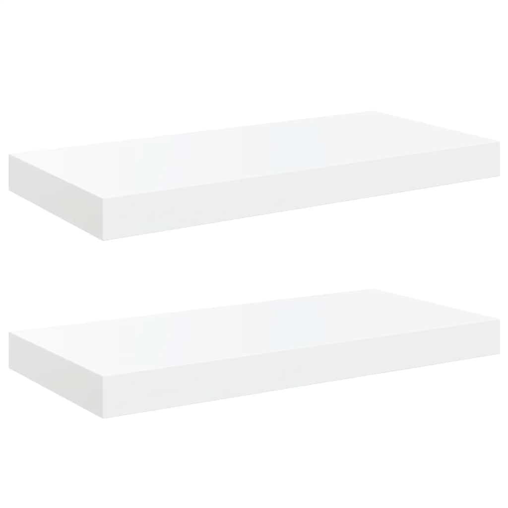Floating Wall Shelves 2 pcs High Gloss White 19.7"x9.1"x1.5" MDF
