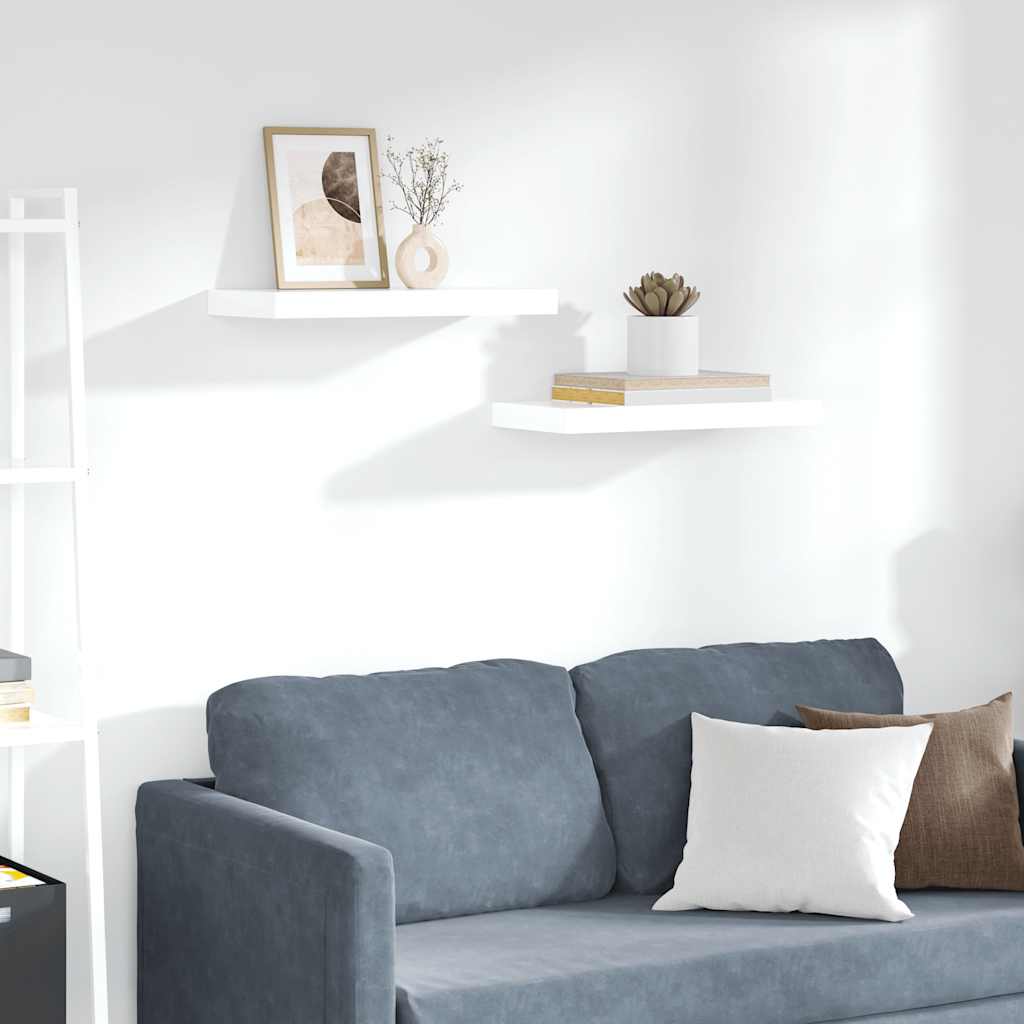 Floating Wall Shelves 2 pcs High Gloss White 19.7"x9.1"x1.5" MDF