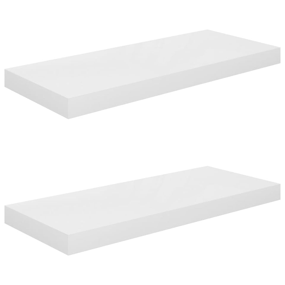 Floating Wall Shelves 2 pcs High Gloss White 60x23.5x3.8 cm MDF