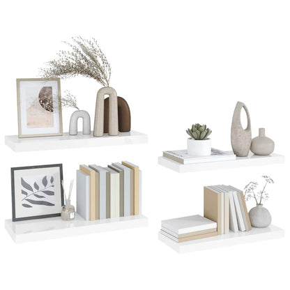 Floating Wall Shelves 4 pcs High Gloss White 60x23.5x3.8 cm MDF