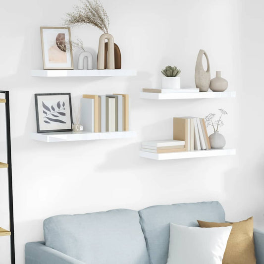 Wall Shelf |  Set of 4 | High gloss white | Honeycomb MDF, metal