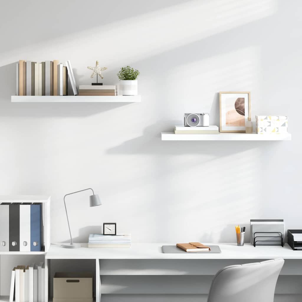 vidaXL Wall Shelf Set of 2 High gloss white Honeycomb MDF, metal Small