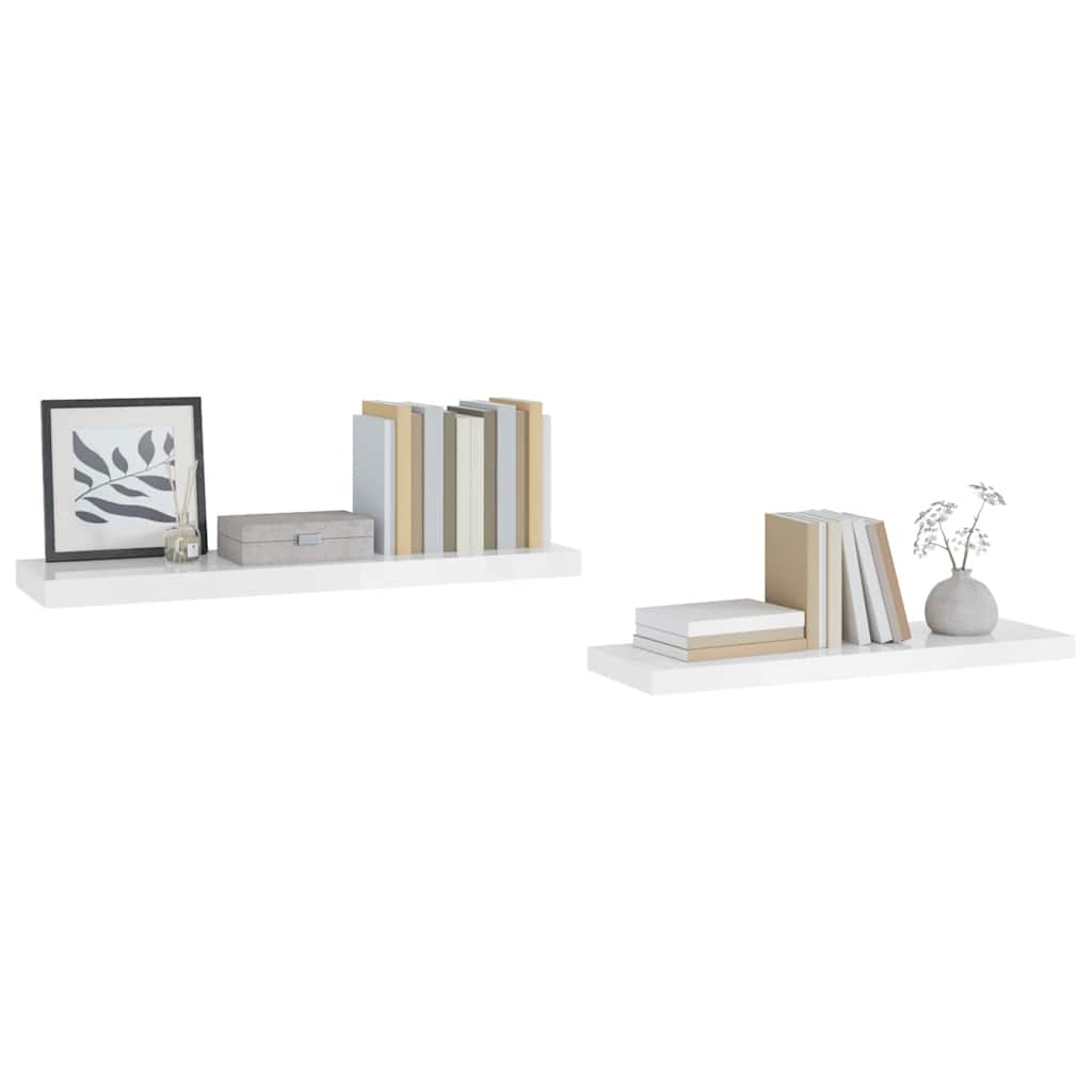 vidaXL Wall Shelf Set of 2 High gloss white Honeycomb MDF, metal Small