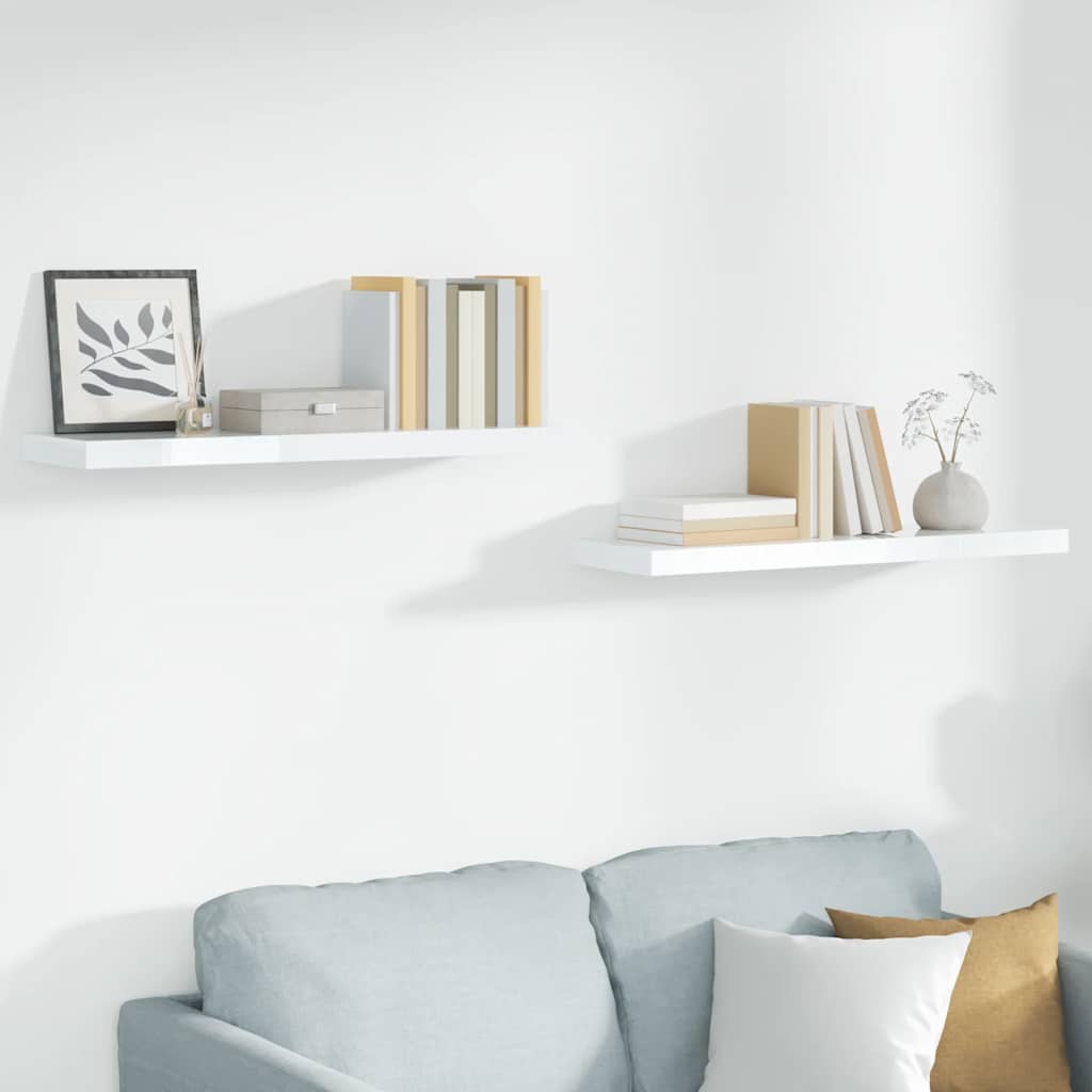 vidaXL Wall Shelf Set of 2 High gloss white Honeycomb MDF, metal Small