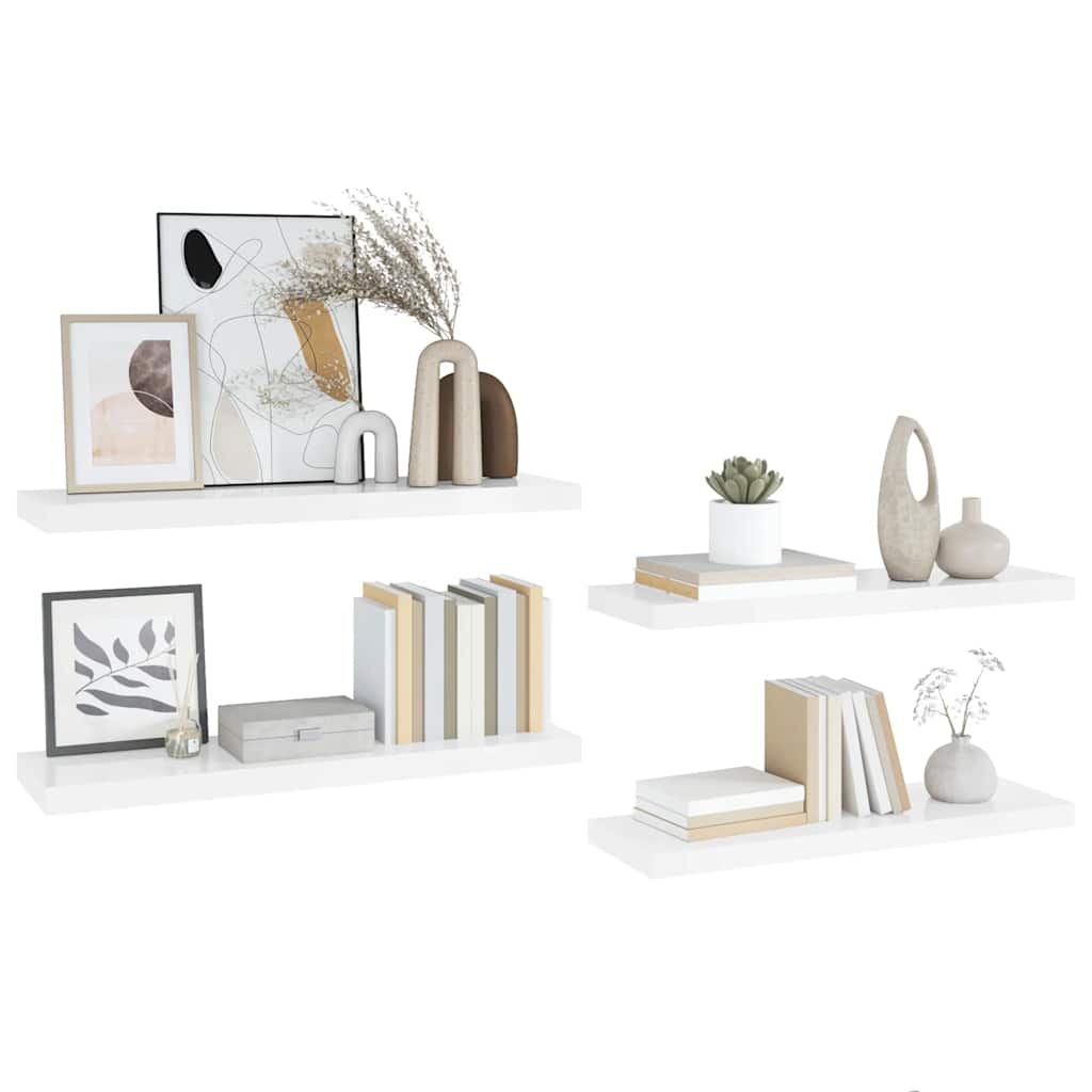 Floating Wall Shelves 4 pcs High Gloss White 90x23.5x3.8 cm MDF