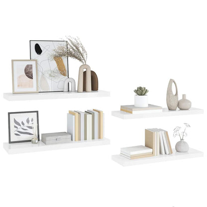 Floating Wall Shelves 4 pcs High Gloss White 90x23.5x3.8 cm MDF