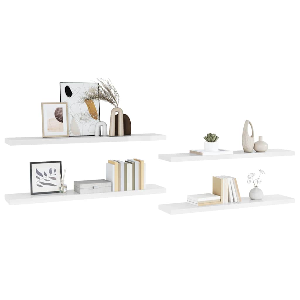 Floating Wall Shelves 4 pcs High Gloss White 120x23.5x3.8 cm MDF