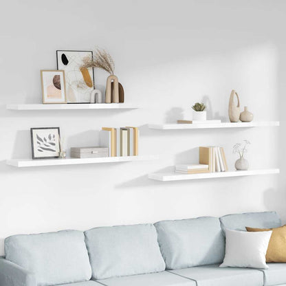 Floating Wall Shelves 4 pcs High Gloss White 120x23.5x3.8 cm MDF